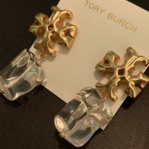 Tory Burch Exaggerated Roxanne Statement Drop Earrings with clear stone
